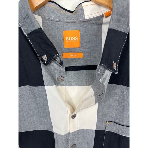 Boss by Hugo boss slim fit Buffalo check short sleeve button down shirt large - Picture 3 of 8